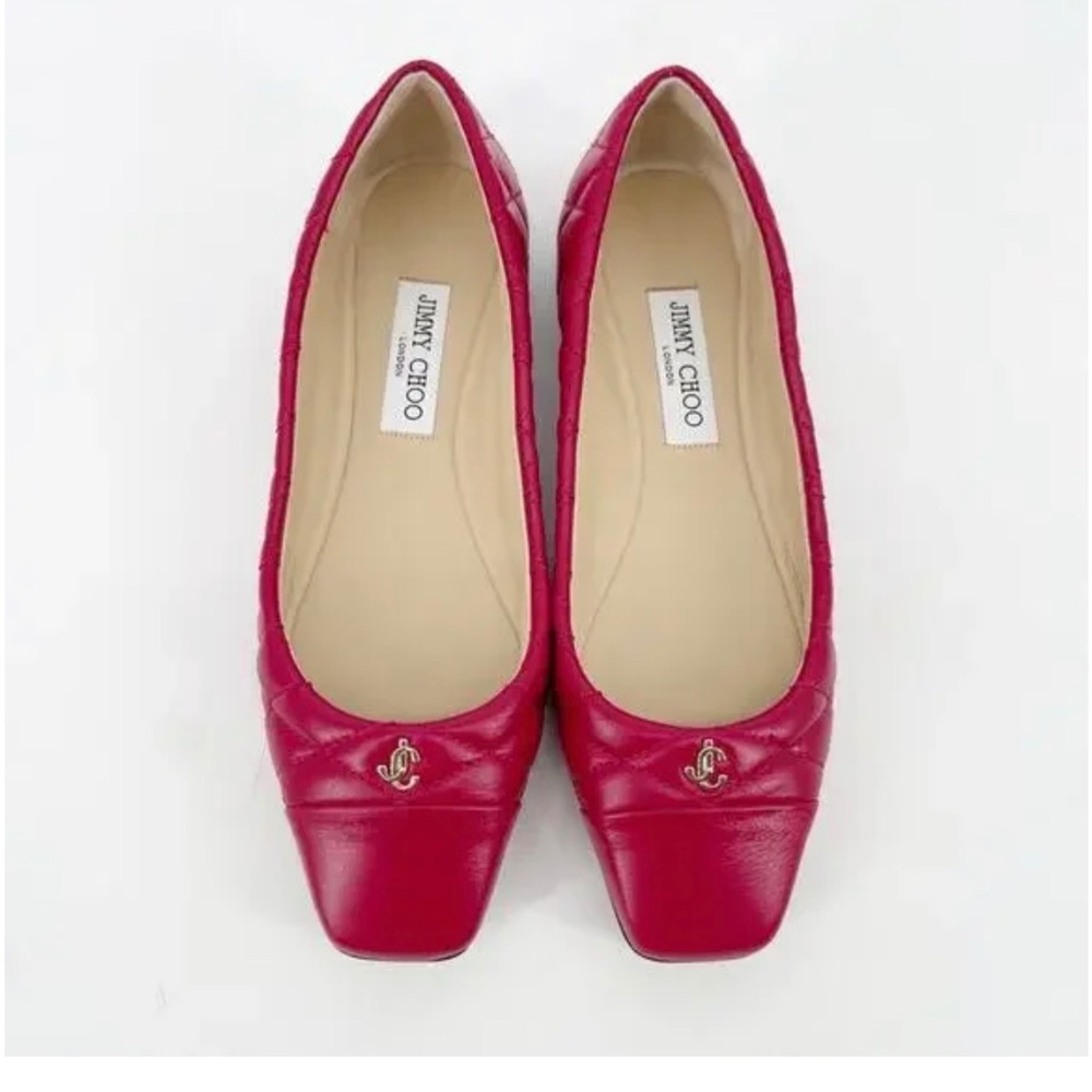 *NEW* Jimmy Choo Leni Quilted Flats – Raspberry / Light.Gold – Size 40